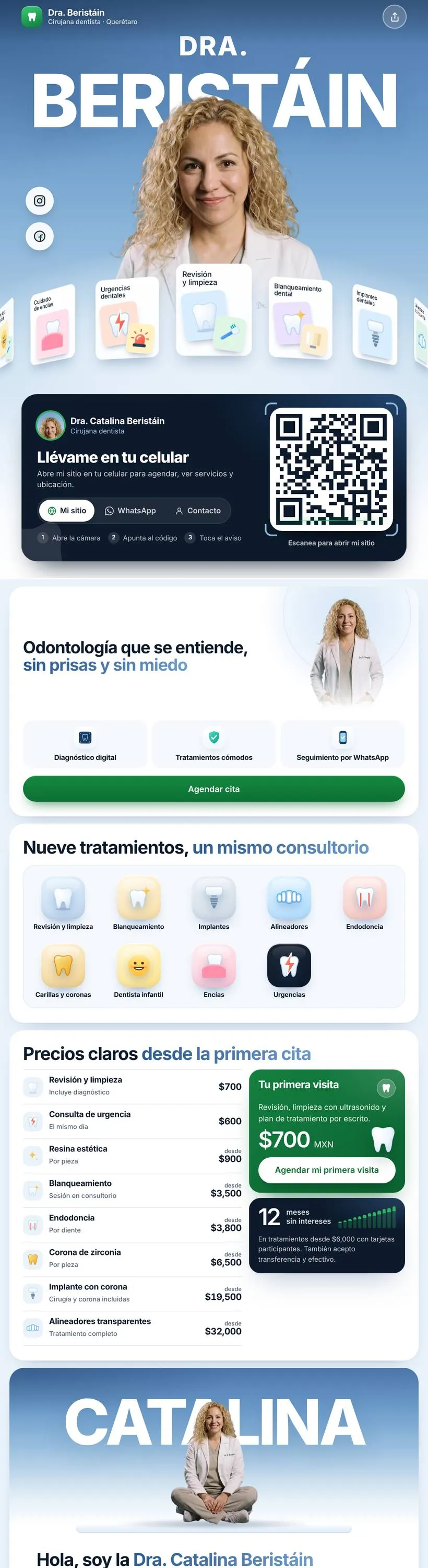 Presentación de la Dra. Catalina Beristáin en tableta, con su QR