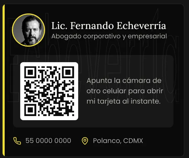 Tarjeta digital del Lic. Echeverría