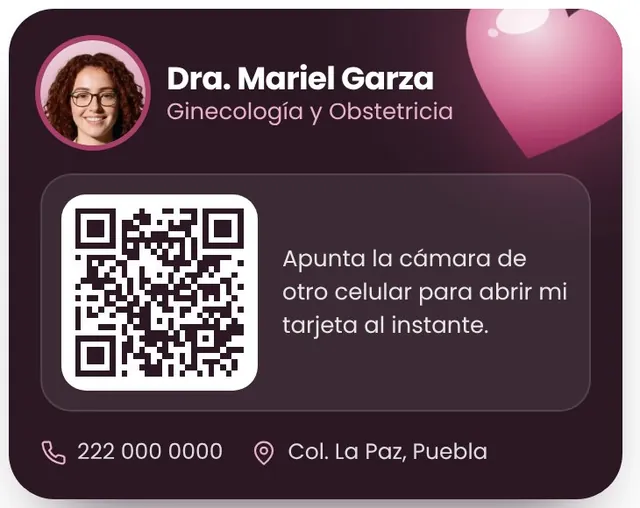 Tarjeta digital de la Dra. Garza con código QR